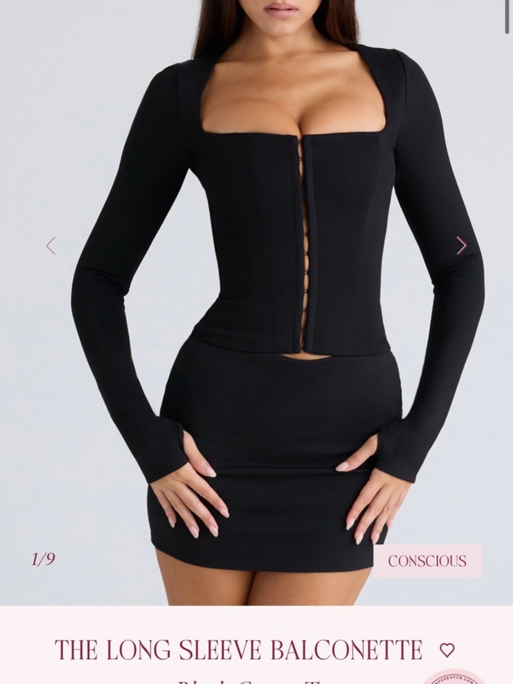 House of CB Black Long Sleeve Balconette Top